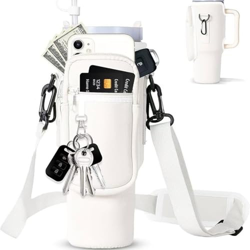 LOMSUXA Stanley Cup 40oz, Stanley Cup, bolsa universal para botella de agua con compartimento para móvil y bandolera ajustable, adecuada para senderismo, correr, ciclismo, camping, viajes