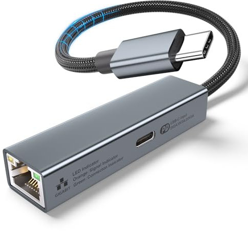 USB C auf Ethernet Adapter 60W PD - USB C LAN Adapter 1Gbps Gigabit(Thunderbolt 3/4) auf RJ45 Netzwerkadapter Kompatibel für Laptop, MacBook Pro/Air, Dell XPS, Chromebook, Surface Book