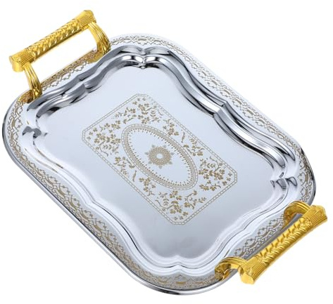 MOLUCKFU Bandeja Para Servir Bebidas y Aperitivos Rectangular Mediana Acero Inoxidable Con Asa Estilo Europeo Para Cocina y Restaurante, Bandeja Funcional y Decorativa