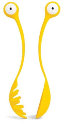 PARENCE.- Cuillères à Spaghetti 29cm - Duo Rigolo avec Yeux - Pince à Salade Pratique et Facile à Nettoyer - Couvert à Spaghetti Résistant et Original, Jaune