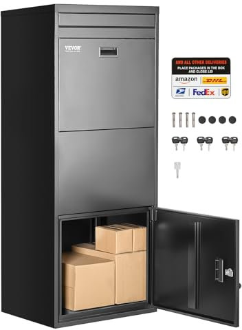 VEVOR Boîte à Colis 500x360x1198 mm Boîte aux Lettres en Acier Galvanisé, Verrouillable à Clés, avec Conception Antivol, Résistante aux Intempéries, Dépôt Colis pour Extérieur, Maison, Bureau, Noir