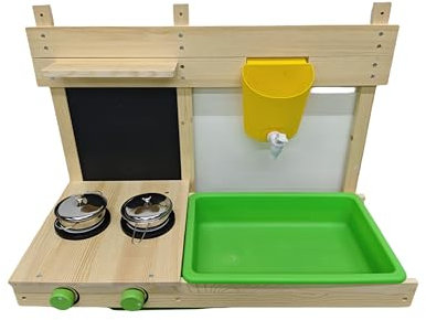 Accessoire de Cuisine en Bois pour Enfants BlueWood – Cuisine extérieure avec évier, cuisinière, Tableau Noir et Accessoires de Jeu, 73×32,5×56 cm