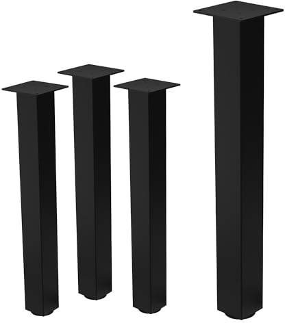 ML-Design Juego de 4 Patas de Mesa 72 cm Negro Brillante de Acero con Recubrimiento en Polvo, Perfil 8x8cm, Pies Regulables en Altura 1-4 cm para Muebles, Mesitas de Centro, Bancos o Aparadores