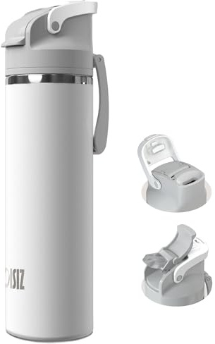 OISIZ Botella Agua Acero Inoxidable 720 ml con tapa con pajita 2 en 1,bloqueo de seguridad con un solo clic,100% hermética,mantiene el frío durante 24 horas,botella de agua al vacío de 24 oz