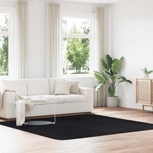 Tonture Matta med Shaggy, hög lugg, NAVARRA, svart, 240 x 240 cm, 100 % polyester Flokati, kvadratisk golvmatta, matta för vardagsrum, sovrum, matsal, dekoration, slitstark och lätt att rengöra