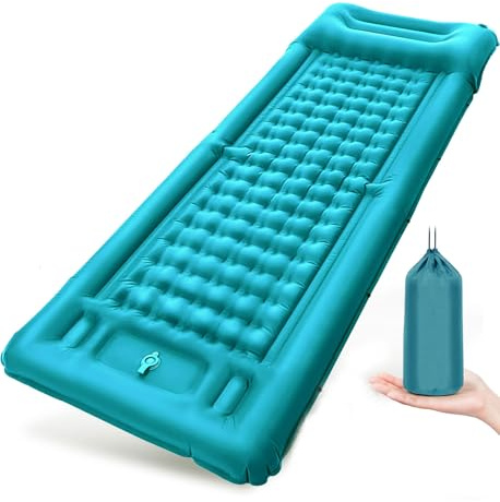 NatuVort Matelas Gonflable 1 Place Matelas Camping 1 Place avec Oreiller Bleu canard