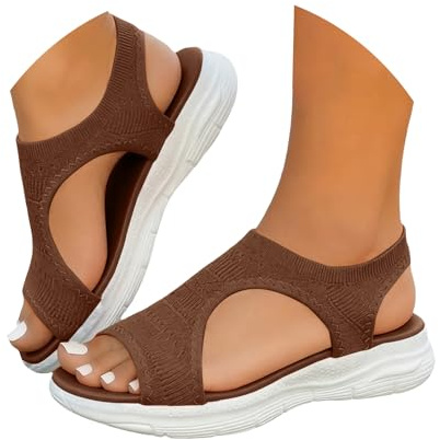 Ortopediska sandaler för kvinnor, sportig sandal med öppen tå, ortopediska bekväma sommarskor, vardagliga kilsandaler för promenader, andningsbara eleganta sandaler vår, 44 EU