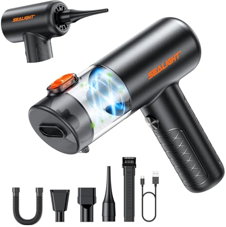 SEALIGHT Aspirabriciole Senza Fili, 32000Pa 4-in-1 Aspirapolvere Auto Cordless con 400000 RPM Motore Brushless, Mini Aspirapolvere per Casa, Ufficio, Auto, Capelli, Argento