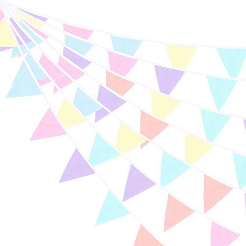 Whaline 39.5ft 42 Pieces Bunting Banner, Macarons Fabric Flag Banner Multicolor Triangle Flags Pennant Bunting Garlands for Wedding Baby Shower Birthday Party Garden Decoration Indoor Outdoor Activity