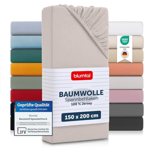 Blumtal Basics Bomullslakan 2-pack 150/190 x 200 cm - 100% bomullslakan, upp till 25 cm madrasshöjd, Ivory