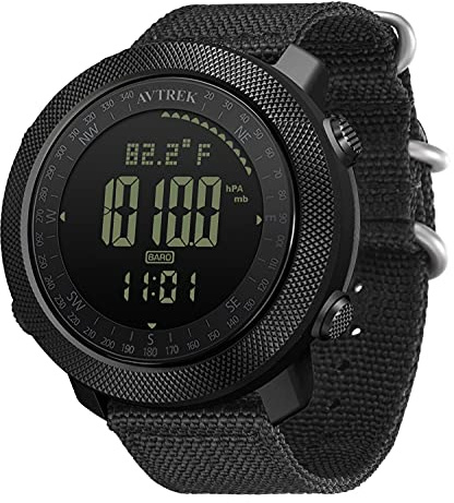 AVTREK Digital Sport Watches for Men Boys Army Military Compass Watches Outdoor Multifunction Waterproof Altimeter Pedometer Watch with Backlight Alarm (Black)