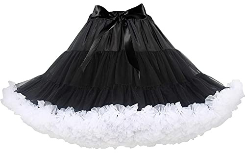 PhilaeEC Women's Elastic Waist Chiffon Petticoat Puffy Tutu Tulle Skirt Multi-Layer Cosplay Fluffy Skirt Underskirt, Length 40cm, Waist 55-95cm