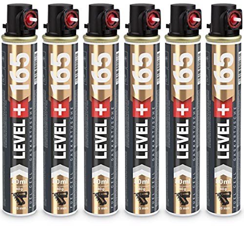 Gaskartusche 6 Stk. Ganzjahresgas 165mm, 80ml, Ø32, rot Ring, Ersatzgas für Nagler, Fuel Cell RM165