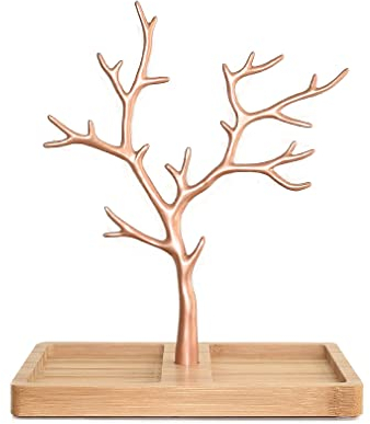 Albero portagioielli in oro bianco - portagioie donna nero - oro rosa - metallo - Porta gioielli design Alberi della vita soprammobile (Furo Bamboo Oro Rosso)