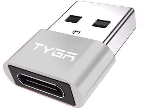 TYGA USB C to USB A Adaptor 2.0 - USB C Female to USB A Male Connector for Charging & Data Transfer, Plug-and-Play, Durable Aluminum Housing, Portable Converter for Android & IOS Devices - 1 Silver
