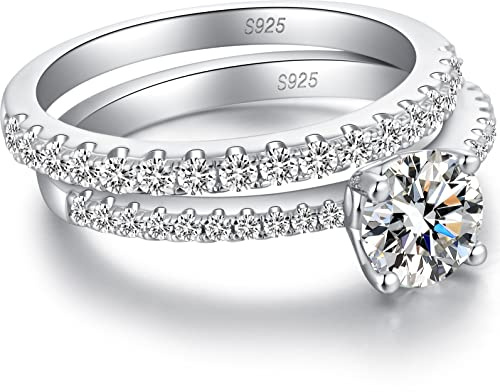 Jiahanzb Guldpläterade 925 sterling silver löftesringar för kvinnor, bröllop evighet förlovningsringar för henne, evighetsjubileum simulerad diamantring, damsmycken, O, Sterlingsilver, Kubisk zirkonia