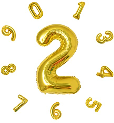 Zahlen Luftballon ca.101cm, Folienballon Zahl 2 Gold, Helium Folienballon für Geburtstagsdeko, Party Deko,Neujahrsdekoration, Jubiläumsdekoration, Hochzeitsdeko (Gold, #2)