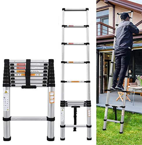 Lucn 8.5 ft Telescopic Extension Ladder, Aluminium Folding Ladder with Locking Mechanism, EN131 Standard, 330 lbs for Home Attic Roof Ceiling RV (2.6 m), W-SSTZ-2.6M lkpkde61