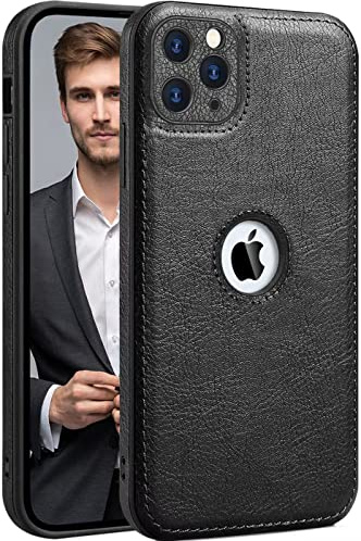 Custodia in Pelle PU per iPhone 11 Pro Max,Cover di Protezione per L'obiettivo della Fotocamera,PU Pelle Sottile Lusso Business Antiscivolo Grip Rugged Antiurto Pieno Protettivo Case(Nero)