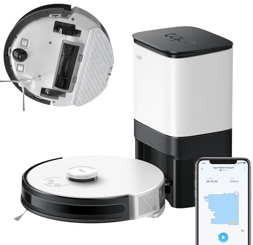 Tapo Smart Robot Vacuum, Advanced Mop and Self Emptying Technology, 70 Days Hands-Free Cleaning,4200Pa Suction, Robot Vacuum Cleaner with Mop, Robotic Vacuums Works with Alexa&Google RV30 Plus