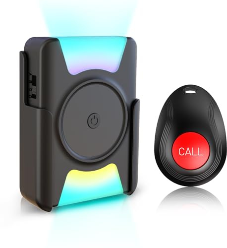 CallToU Caregiver Pager Wireless Call Button Personal Alarm 1 Waterproof Panic Button Low Battery Alert 1 Portable Vibrating Flashing Receiver for Seniors/Patients/Disabled at Home CC21 BT007 1-1