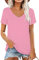 AirMood T-Shirt d'été décontracté à Manches Courtes et col en V pour Femme, Rose, M