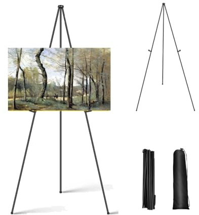 168cm Artist Easels Display Easel Stand Foldable Display Stand for Wedding Sign & Poster Metal Balck Easel Folding Tripod Easel for Displaying Photos, Card, Canvases, Wedding
