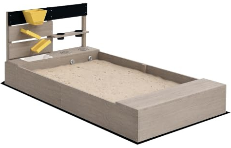 Outsunny Sandlåda med sittbänk diskbänk 2 planteringslådor 154 x 80 cm grå | Barn sandlåda, sandlåda av trä, för utomhus, trädgård, terrass, balkong