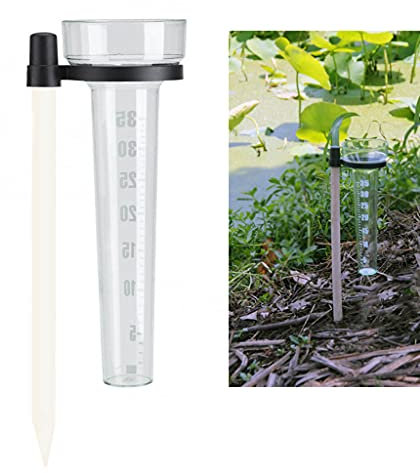 Pluviomètre en plastique avec support - Tube de mesure de pluie - Pour jardin, cour, extérieur - Tube de rechange avec piquet