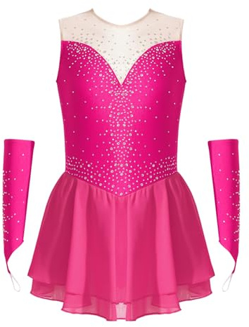 Hedmy Enfant Fille Robe De Patinage Artistique Robe De Danse Classique Justaucorps Gymnastique Costume Spectacle 5-16 Ans Rose Vif 7-8 Ans