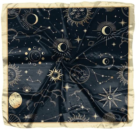 Deokke Kopftuch Damen,Bandana Damen,70x70cm Seide Feeling Quadratische Satin,Kopf Schal Wrap Headwear Mode Ästhetische Nette Dekoration Frauen Mädchen(Sonne Mond)