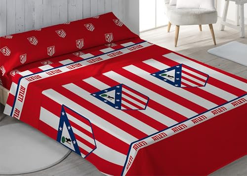 ASDITEX Atlético de Madrid Producto Oficial Juego de Sábanas Cama de 90, Blanco con Rojo