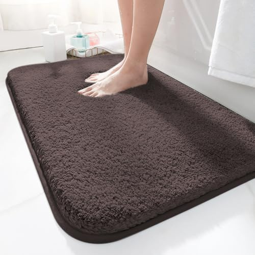LUOJINYI Tappetino da Bagno 50 x 80 cm, Antiscivolo, Morbido Assorbente, Shaggy a Pelo Lungo, in Microfibra, Lavabile in Lavatrice, per Vasca, Doccia (Caffè)