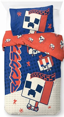 Jay Franco Minecraft Oishi Market 100% Cotton Single Duvet Cover Set - Creeper Bedding Includes 50 x 70 cm Pillowcase