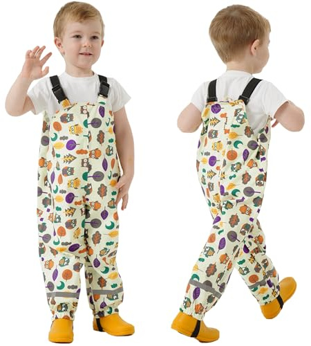 Fewlby Pantalon Impermeable Niños Niñas, Peto de Lluvia Pantalones Barro Mono Impermeable con Tiras Reflectantes Chubasquero Outdoor Traje Impermeable