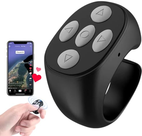 Telecomando wireless Bluetooth 2025, nuovo anello di scorrimento remoto per TikTok, telecomando Bluetooth ad anello per scorrimento, controller per otturatore della videocamera (nero)