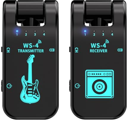 Boddceto 2.4G WS-4 de Guitarra Inalámbrico Transmisor Receptor de Guitarra para Guitarra Eléctrica Bajo Transmisión en Tiempo Real de 48K/16 Bits