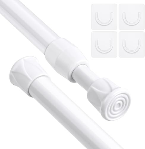 Flintronic 2Pcs Extendable Curtain Poles, 40-70cm No Drill Telescopic Shower Curtain Rail, Tension Pole with 4 Holder, Adjustable Curtain Rod for for Closet, Kitchen, Cupboard(Diameter:13mm)
