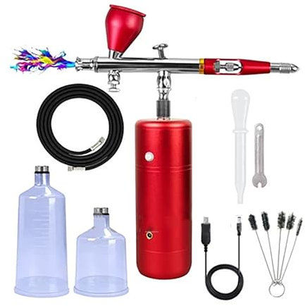 QYLTTDM Kit aerografo 32PSI con compressore, compressore aerografo Senza Fili Ricaricabile con Punta da 0,3 mm per Barbiere, Nail Art, Decorazioni per Torte, Trucco, Pittura su Modelli