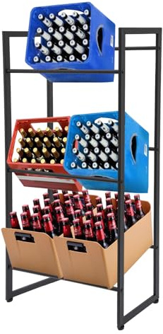 TuliperMood Estantería para cajas de bebidas, 3 niveles, soporte para cajas de bebidas, estante rectangular para organizar bebidas, latas, frutas, cerveza