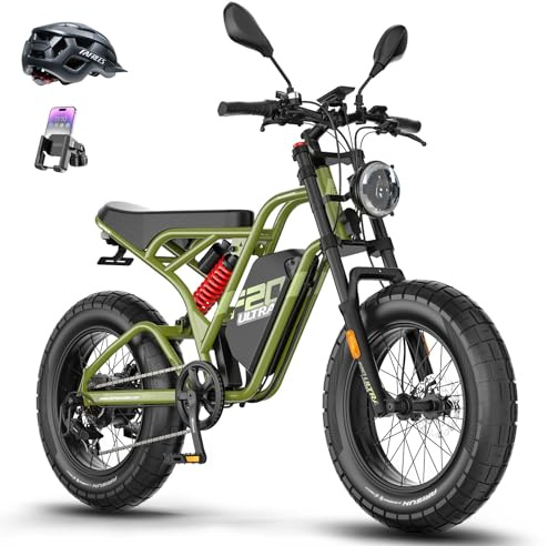 Fafrees F20 ULTRA Electric Bike, 20 x 5.0 Inch Tyre Off-Road E-Bike, 48V/25AH Battery, Full Suspension, Electric Mountain Bike for Women Men, Power assist 120KM (Green)
