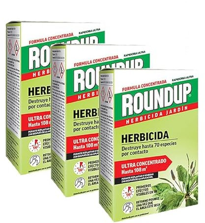 ROUNDUP Herbicida concentrado 750ml (3x250ml) para todo tipo de malas hierbas | Herbicida de contacto Secante similar al Glifosato |