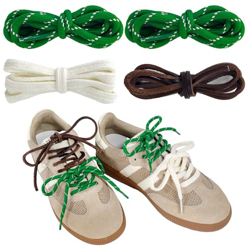 UamGlsob Set di 4 Lacci Multicolore per Scarpe, Mix di Lacci Tondi in Pelle e Piatti, per Sneakers, Stivali e Scarpe Sportive - Kit Fai da Te (Multicolor-Green)