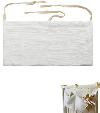 FUGLUS 1 pieza Organizador Cuna, Bolsas de Almacenamiento Colgantes para Cama de Bebé, Bolso para Pañales, Juguetes y Ropa(Blanco)