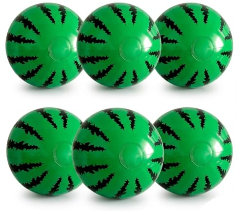 CZAYEFNH 6er Set Aufblasbare Sommer-Wasserball-Sandstrandbälle im Wassermelonen-Design, ideal für Sommerparty, Strand und Pool – Bunte Wassermelonenmuster, 0,18 Zoll dick, umweltfreundliches PVC, lei