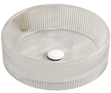 OOIILLEE Lavabo 36 cm, lavabo Rond en Verre Cristal sans Robinet, Transparent