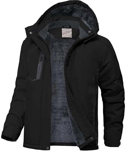 Zoofly Winterjacke Jungen Wasserdicht Warm Snowboardjacke Kinder Gefütterte mit Kapuze Wander Thermojacke Fleece Mädchen Schwarz S(6-7)