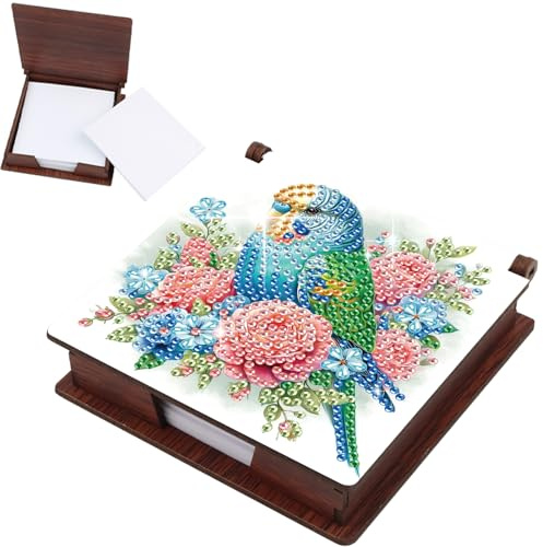 JISHSHAY Diamond Painting Note Box Bird Diamond Art Notecard Box Flower Gem Art Sticky Note Holder Gem Painting Embroidery Kit Mosaic Kits for Adults Memo Pad Holder, Contains 160 Sheets of Paper