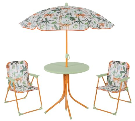 Relaxdays Tavolo Bambini con Ombrellone e 2 Sedie, Set da Campeggio e Giardino, Picnic, 126x100x100 cm, Vari Colori