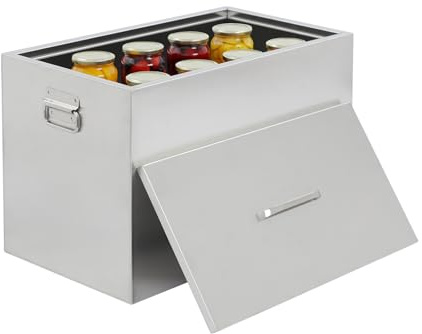 Vattenbadsgryta, 50 l, rostfritt stål 201, gryta för spisen, rektangulär, silver, 52,1 x 29,2 x 33 cm, med 2 konserveringsställ, lock